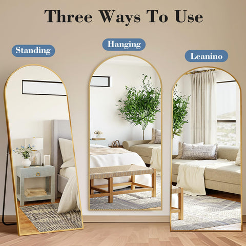DUMOS arched full-length mirror nano glass close-up highlights clarity