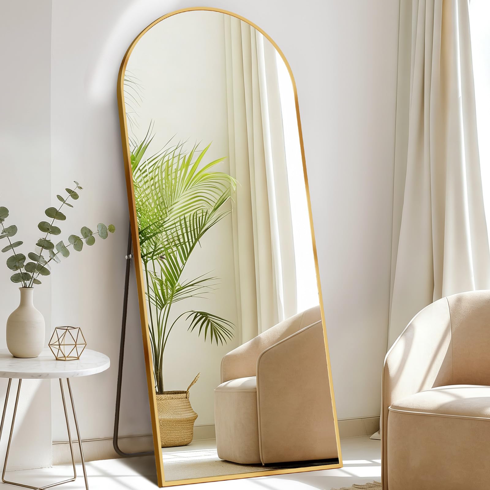 DUMOS arched full-length mirror on stand with distortion-free reflection for bedrooms