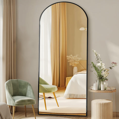 DUMOS arched full-length mirror with stand offers a clear head-to-toe reflection for outfit checks.