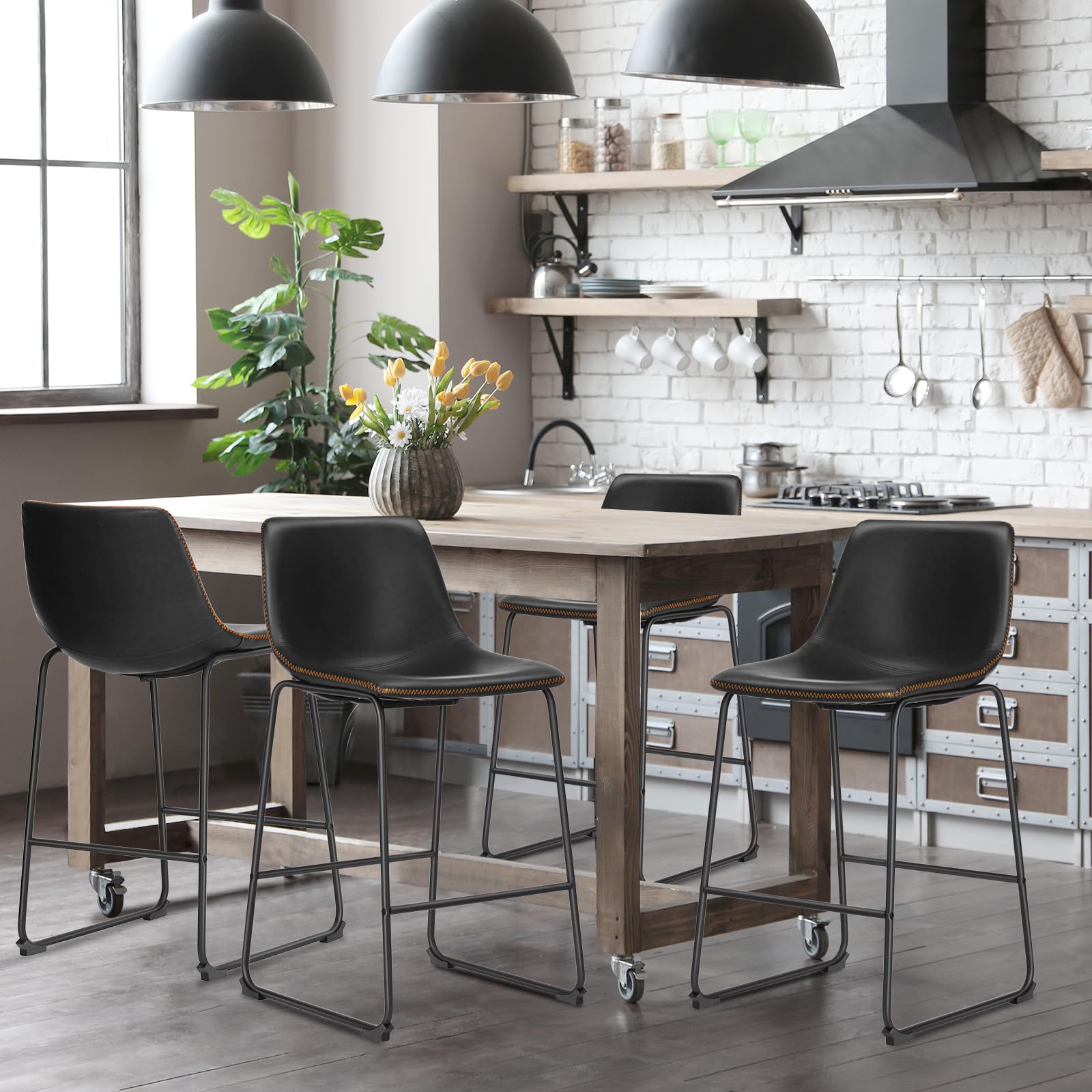 DUMOS bar stool back and metal leg close-up highlighting durable frame