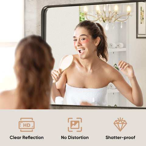 DUMOS vanity mirror side angle showing horizontal hanging option and modern matte finish