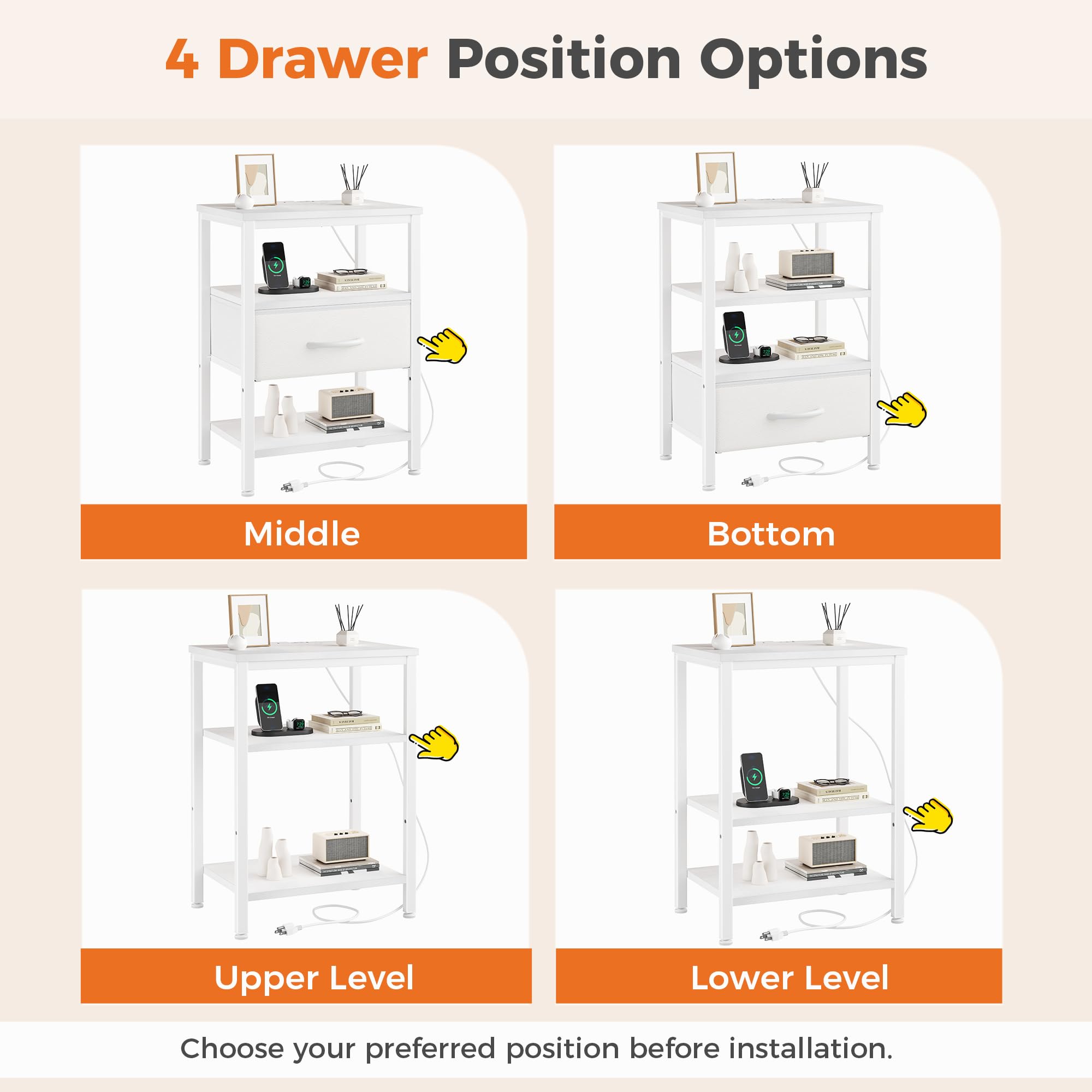 DUMOS breathable fabric drawers offer lightweight storage options.