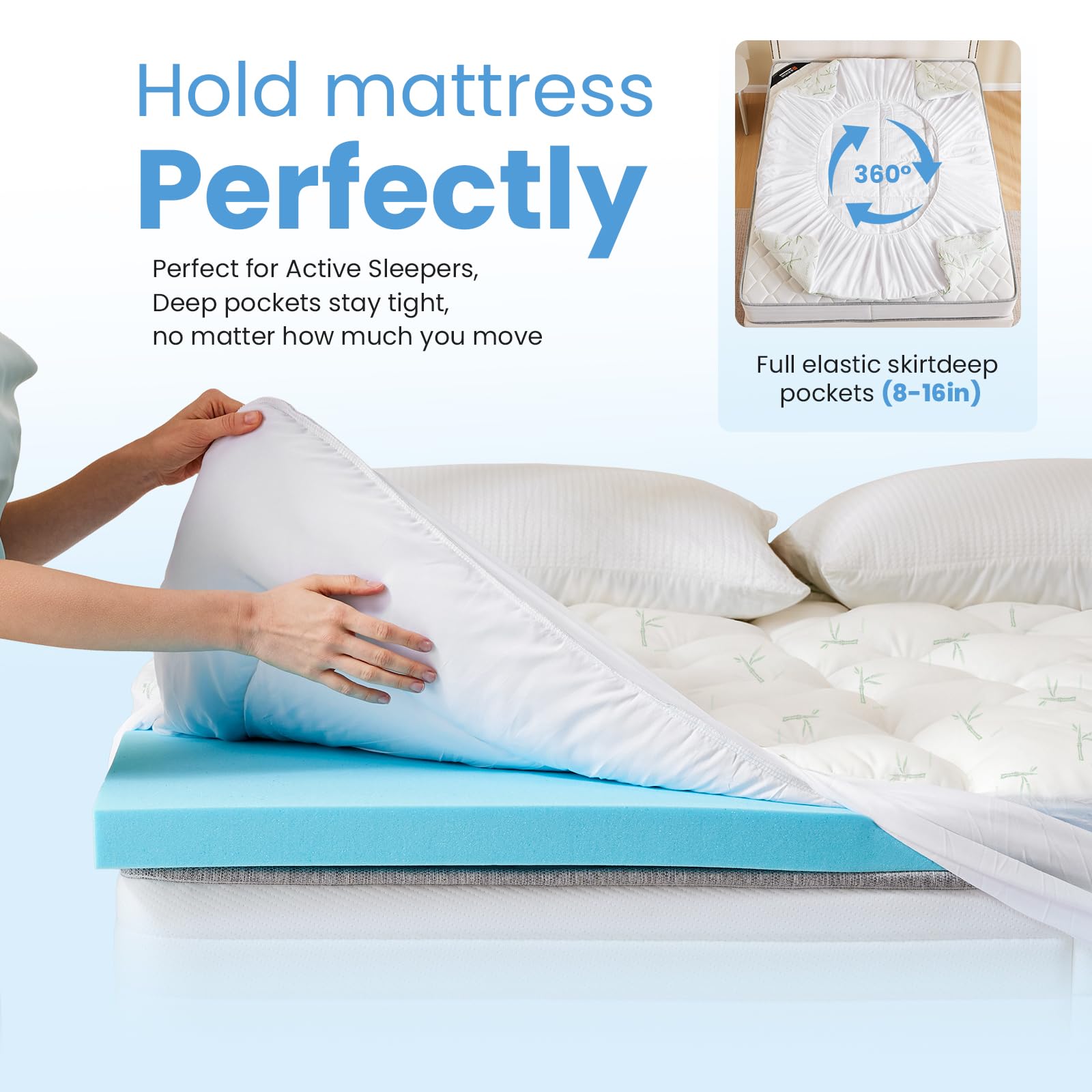 DUMOS breathable-fiber pillowtop-cover offers a soft, airy surface.