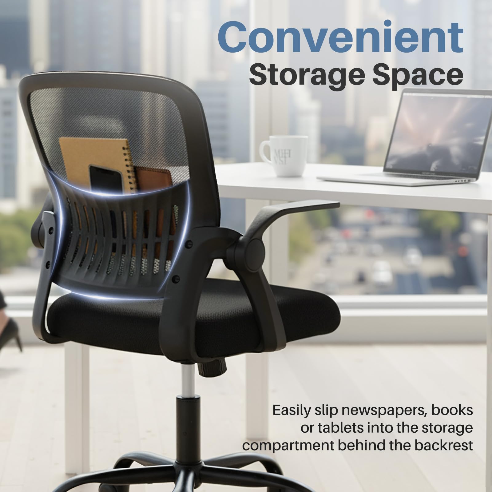 DUMOS 360° swivel base enables easy desk movement.
