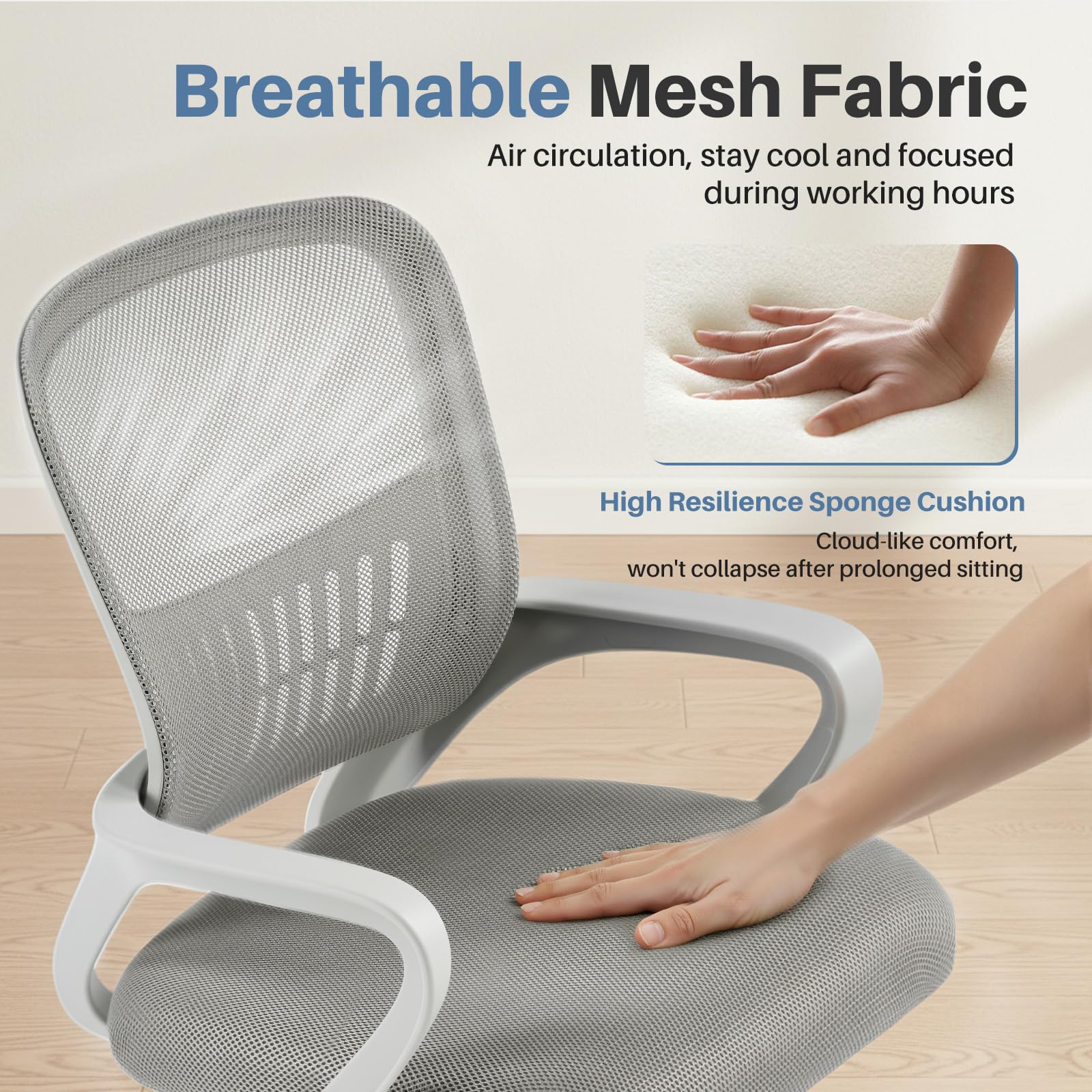 DUMOS chair 360 swivel enables easy reach to peripherals