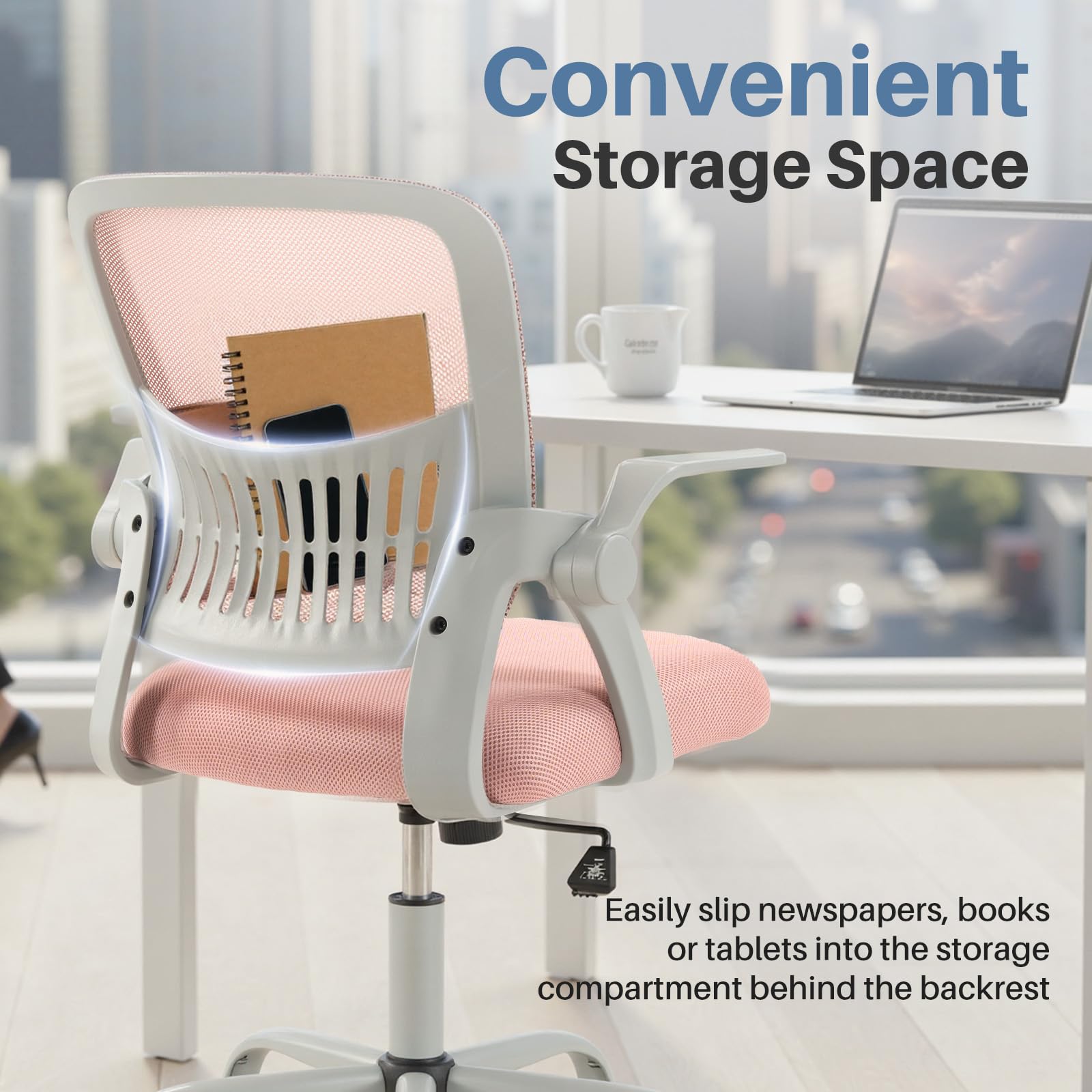 DUMOS chair rocking mode for relaxed breaks and focus.