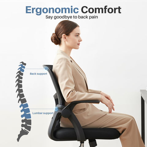 DUMOS chair features breathable mesh back to keep you cool.