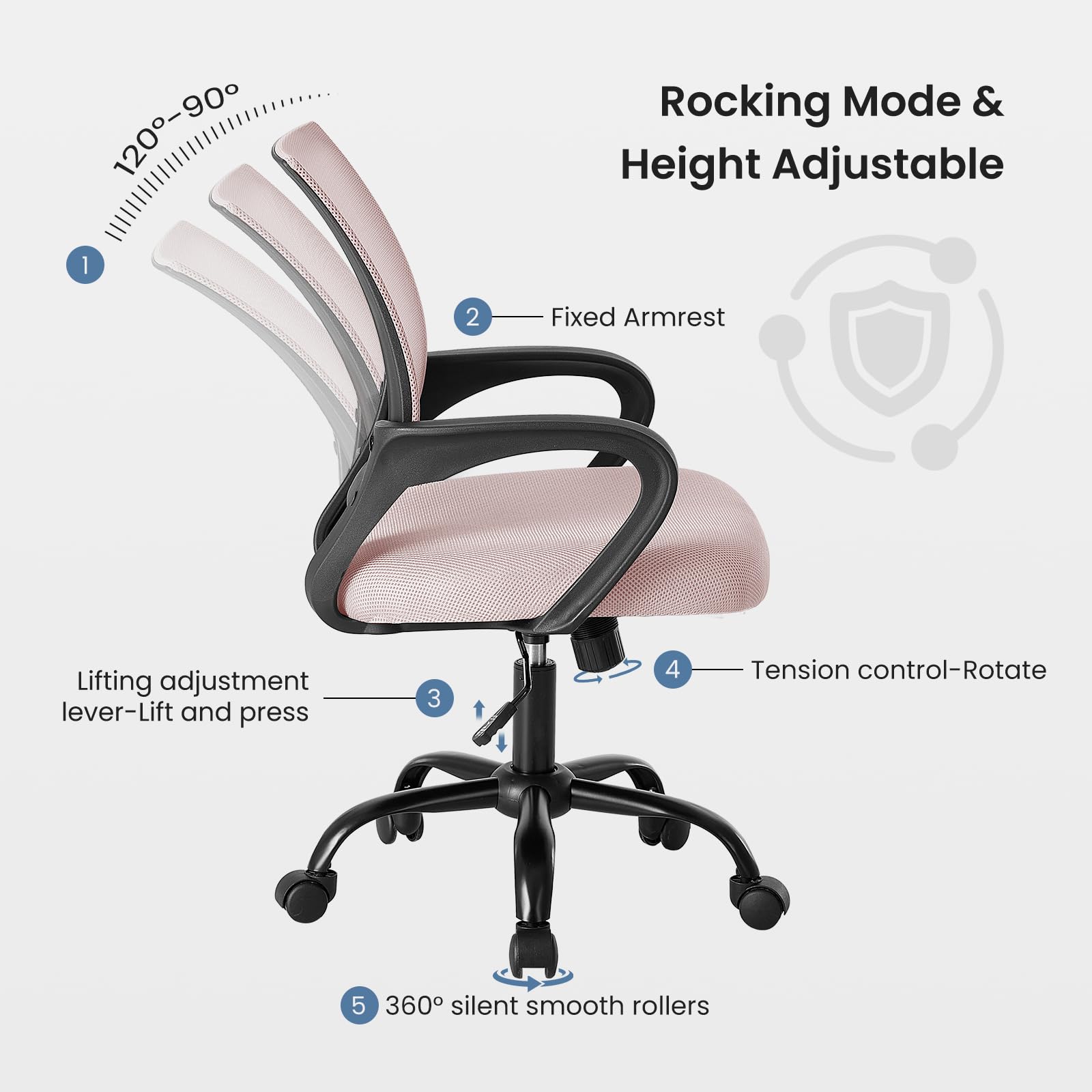 DUMOS height-adjustable chair adapts to different desks and body heights with ease.