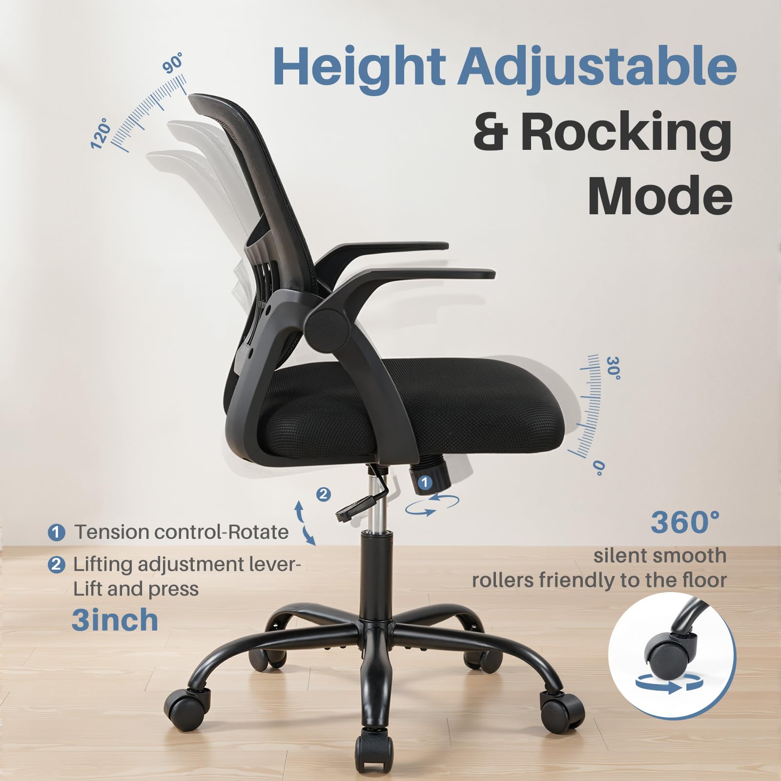 DUMOS tilt and rocking mode for focused breaks.