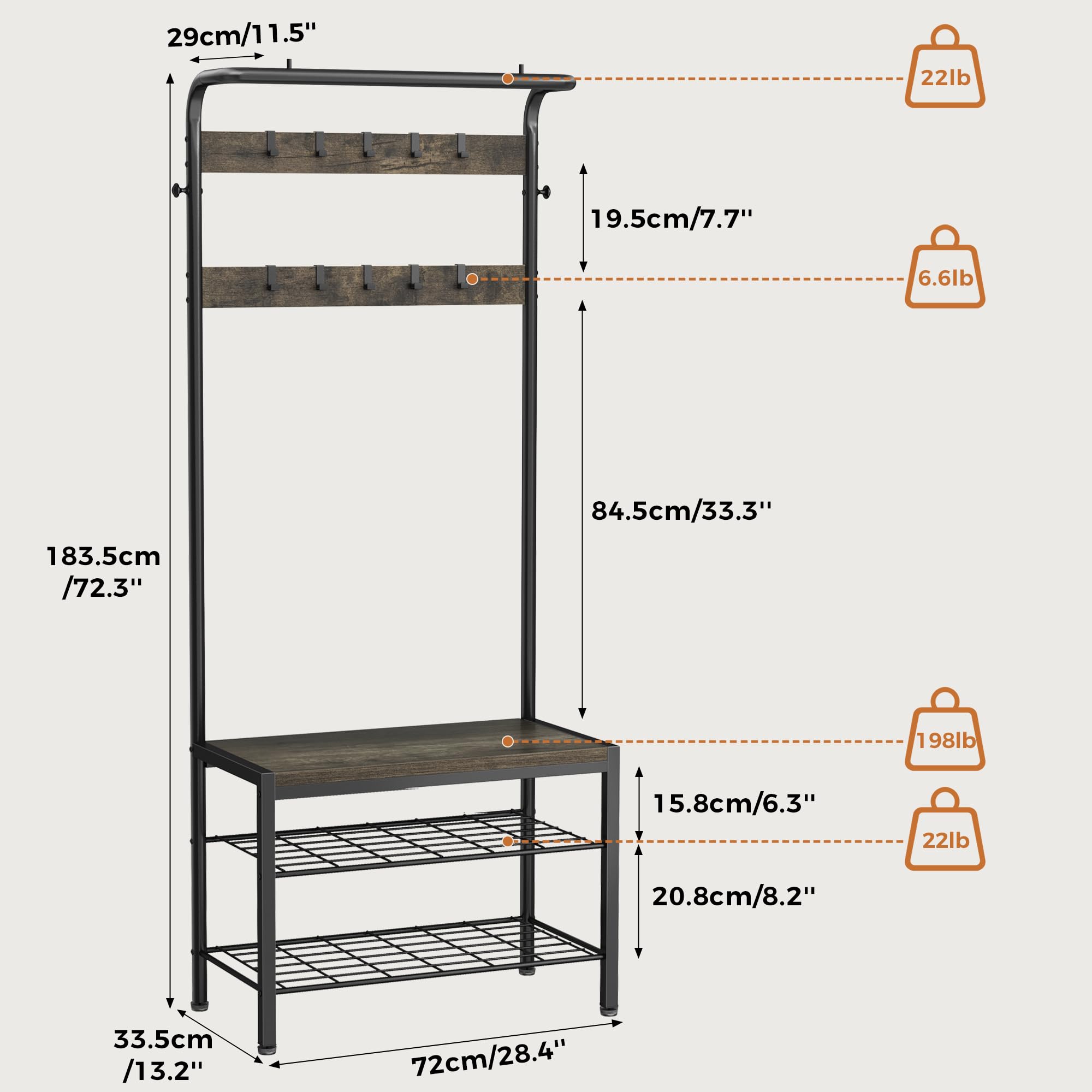 DUMOS coat rack with adjustable hooks adapts to belongings.