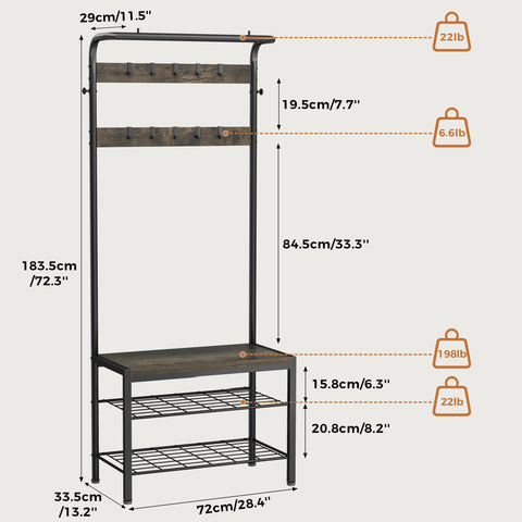 DUMOS coat rack with adjustable hooks adapts to belongings.