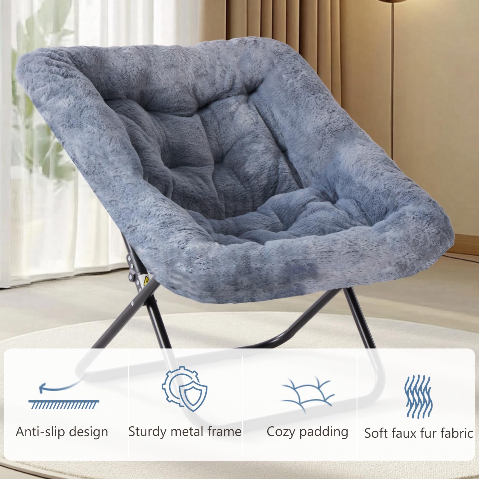 Easy setup: unfold the DUMOS Comfy Chair without tools for instant comfort.