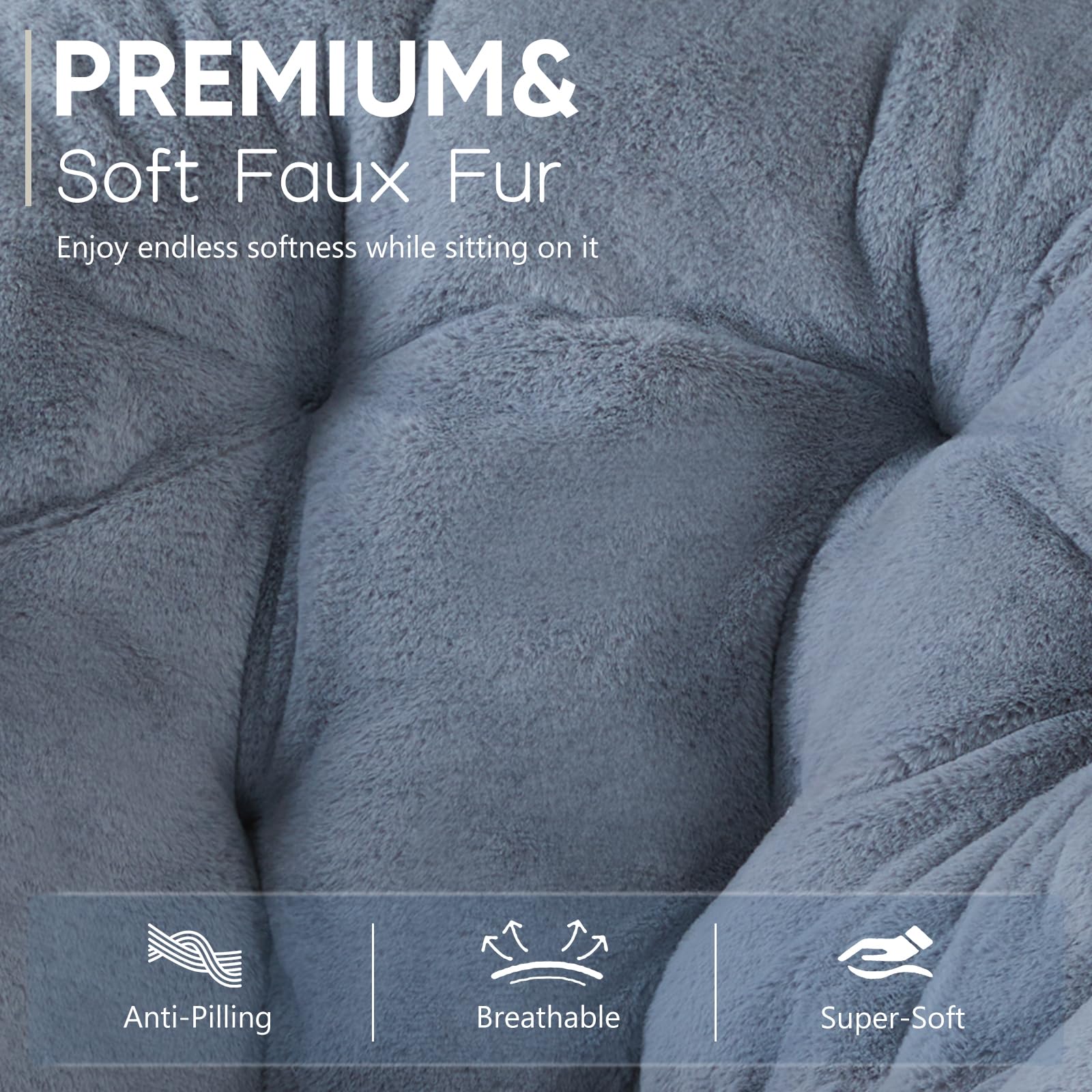 Soft faux fur texture on the DUMOS Comfy Chair enhances cozy seating.