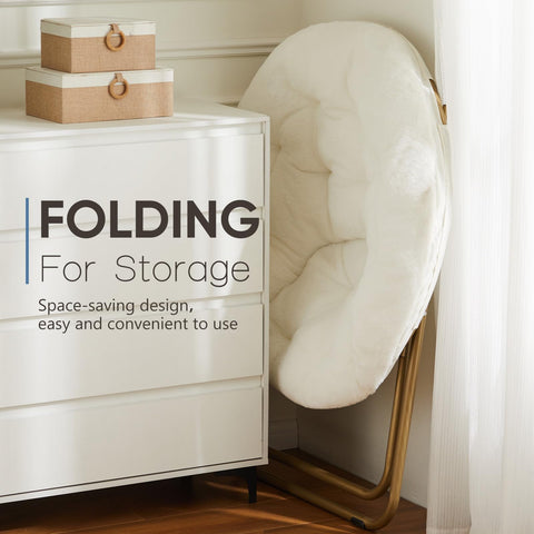 DUMOS Comfy Saucer Chair folded for compact storage in small spaces.