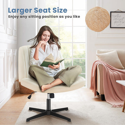 DUMOS chair enables cross-legged lounging at vanity or desk.