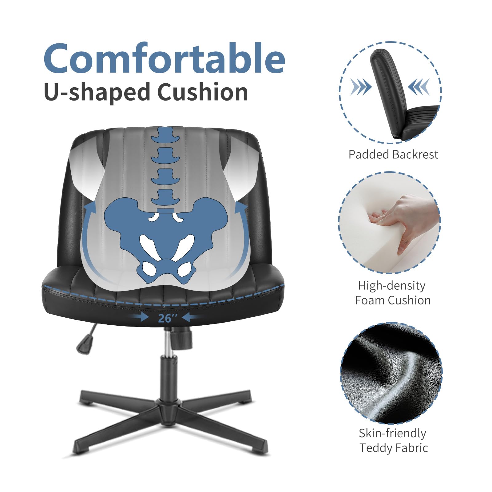 DUMOS desk chair height adjustment suits desks of different heights for best posture.
