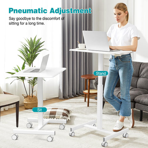 DUMOS desk height adjustment, smooth pneumatic control for comfortable transitions between sitting and standing