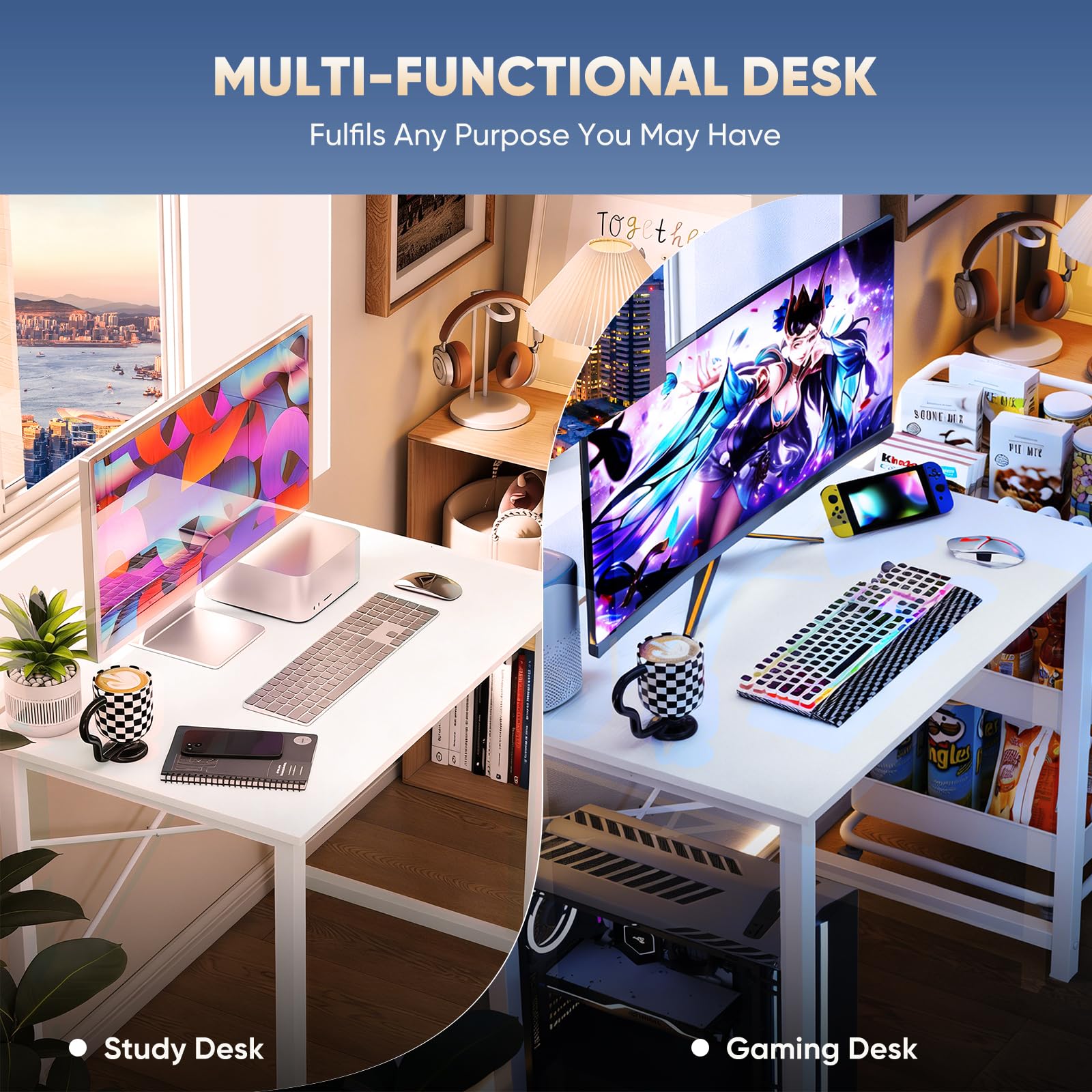 DUMOS desk in a cozy home office setup for focused work
