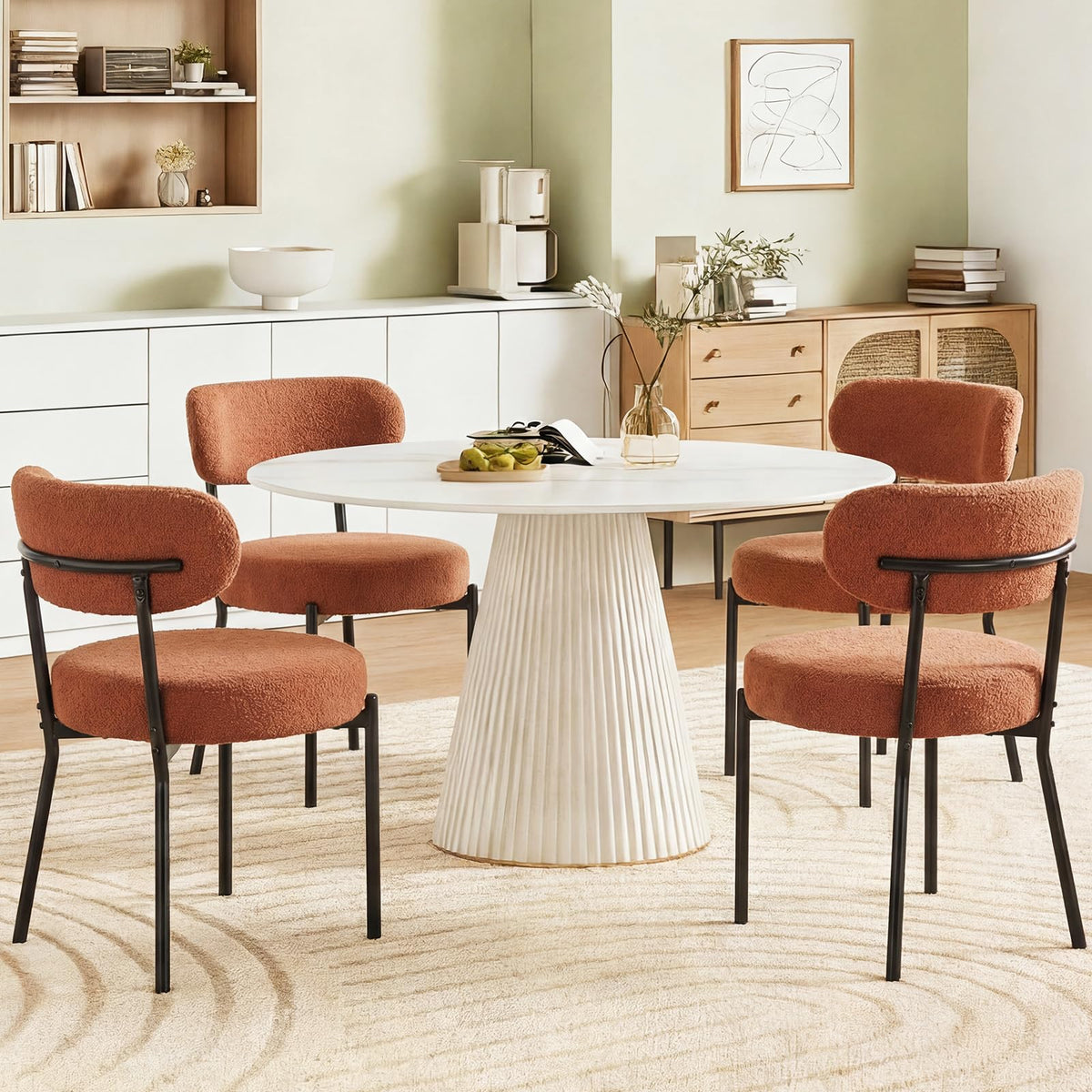 DUMOS dining chair set of four with round-back orange upholstery offers stylish, durable dining.