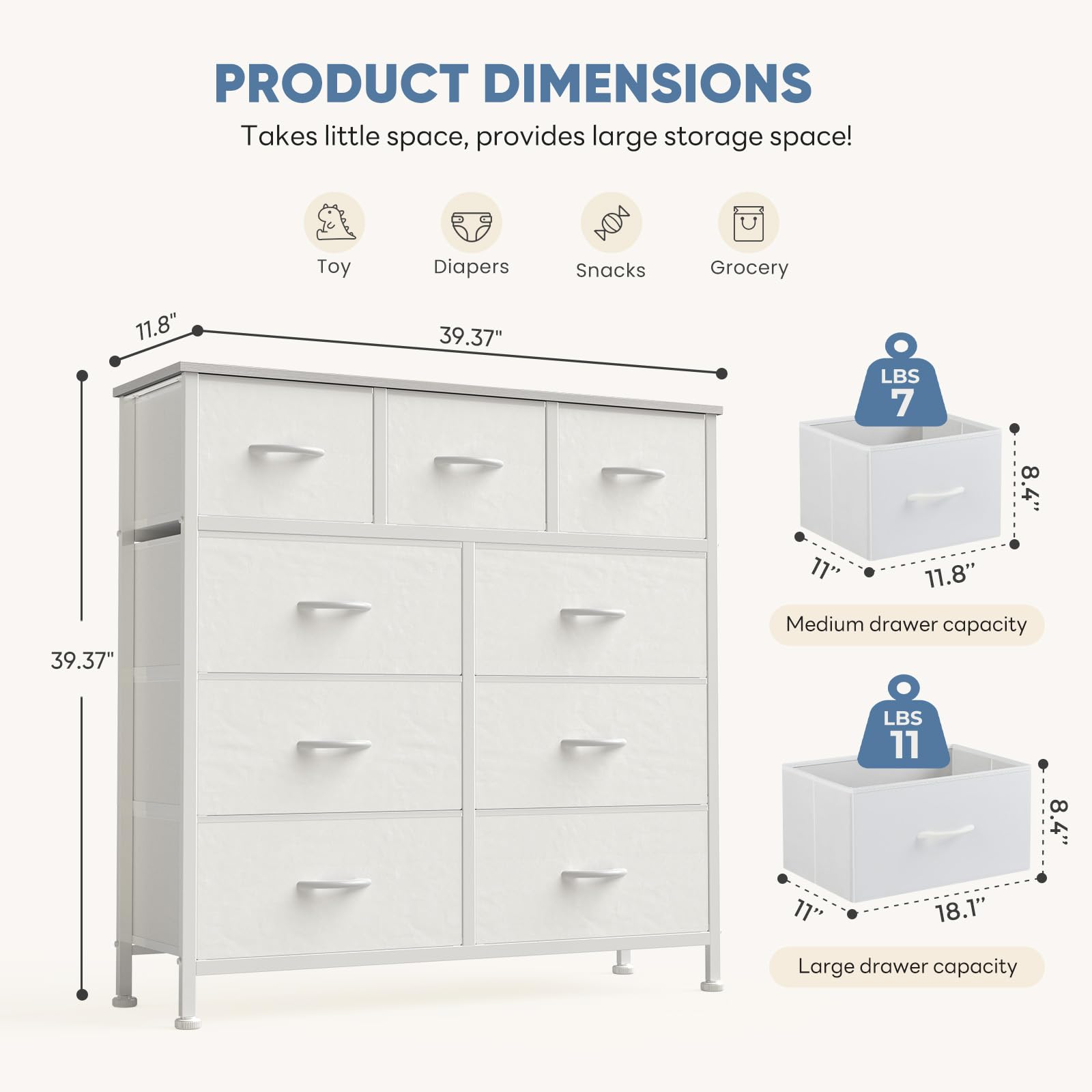 DUMOS dresser anti-tip design reduces tipping risk in homes.