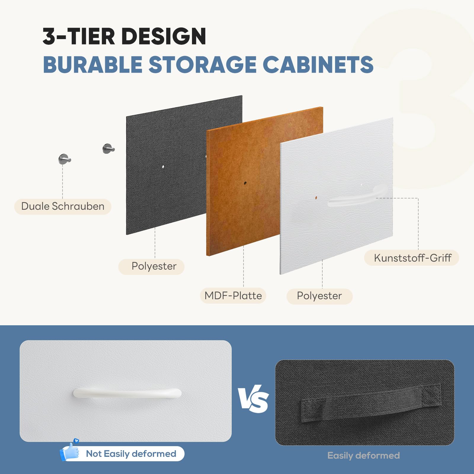 DUMOS dresser with fabric bins keeps items organized and accessible.