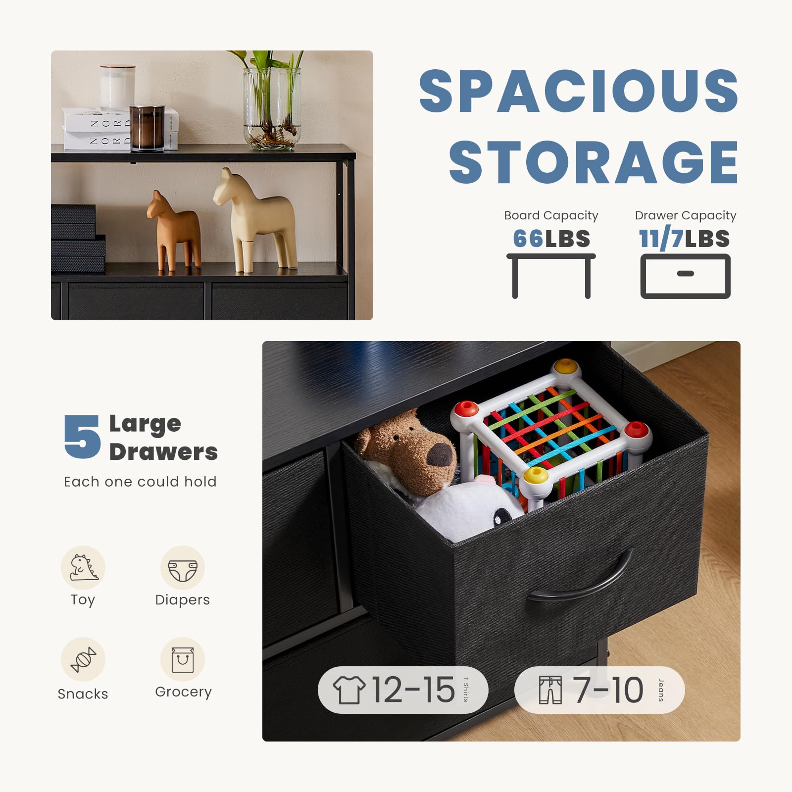 DUMOS dresser with adjustable feet protecting floors and stabilizing setup