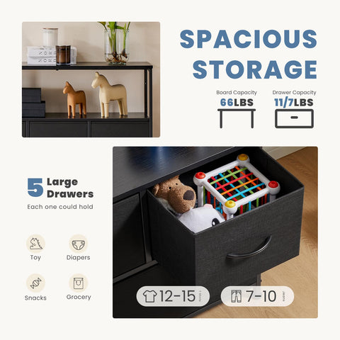 DUMOS dresser with adjustable feet protecting floors and stabilizing setup