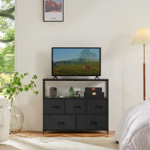 DUMOS five fabric drawers dresser front view for versatile storage