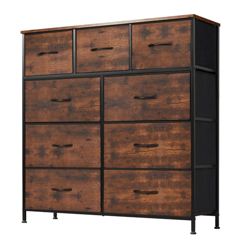 DUMOS dresser with wood top shown in full view for stylish bedroom storage.