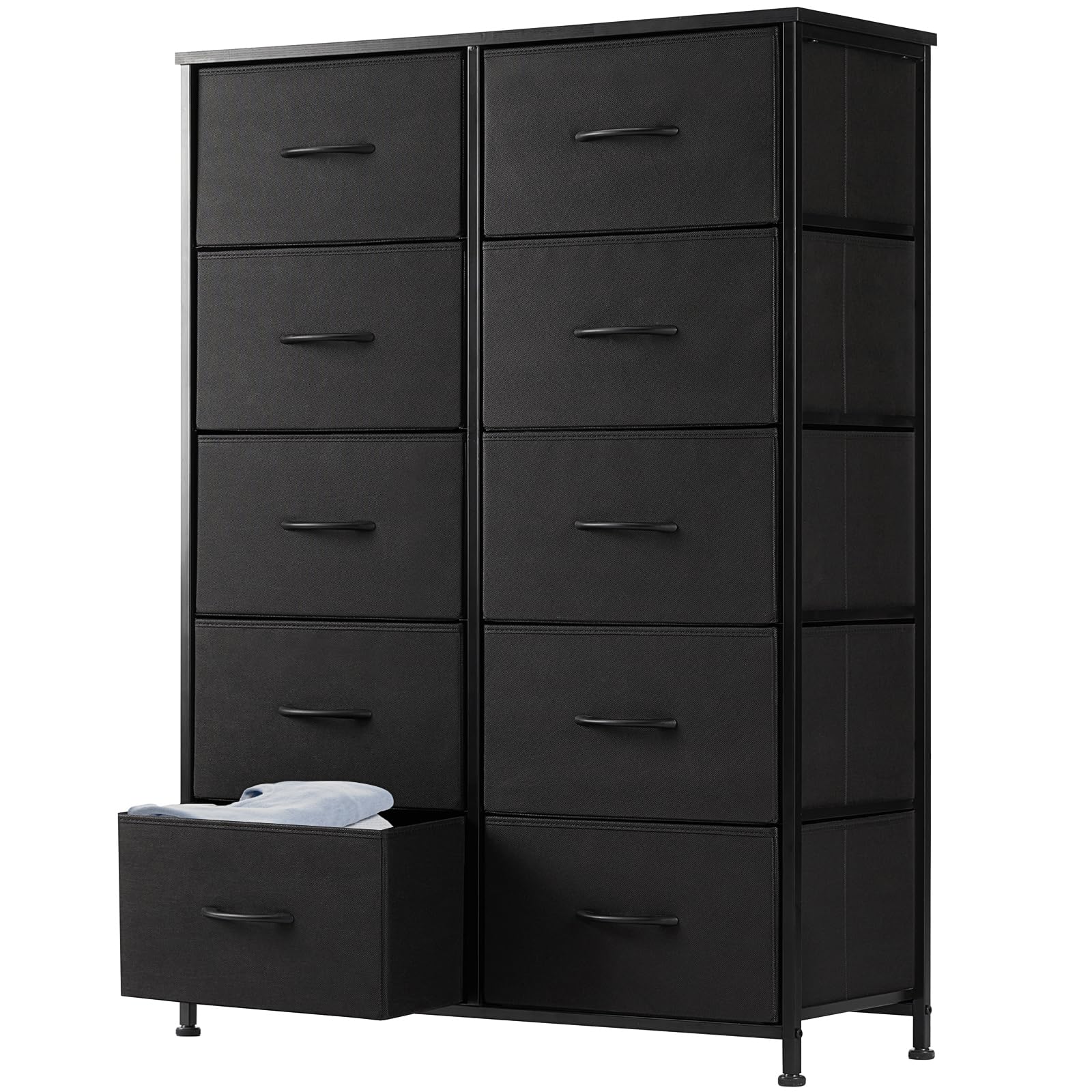 DUMOS dresser wooden-top surface offers a sturdy platform for lamps and daily essentials.