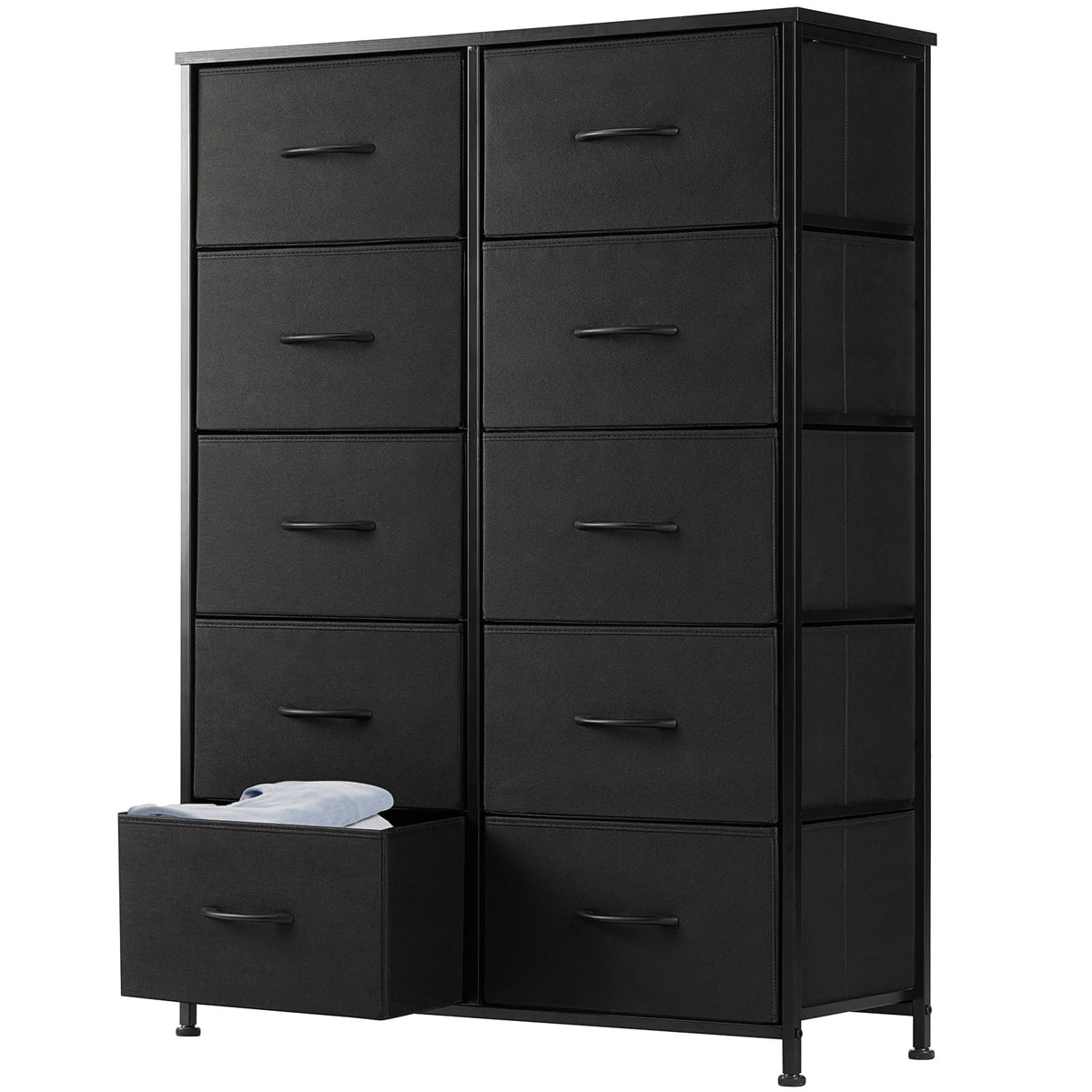 DUMOS dresser wooden-top surface offers a sturdy platform for lamps and daily essentials.