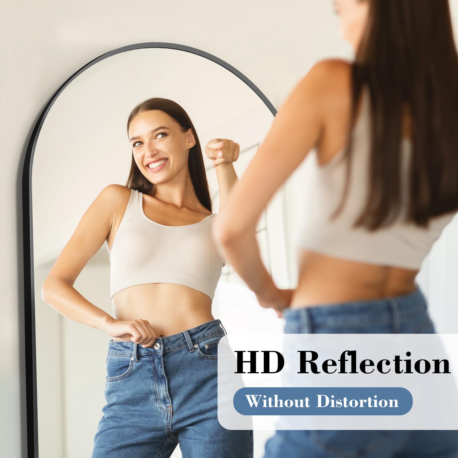 DUMOS floor-standing mirror with aluminum frame boosts modern decor and durability.