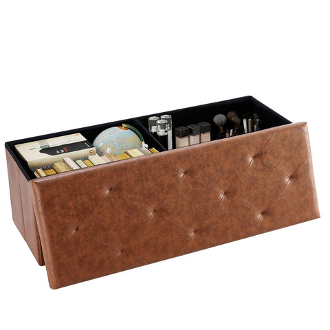 DUMOS foldable ottoman top view, sturdy frame supports up to 350 lbs.