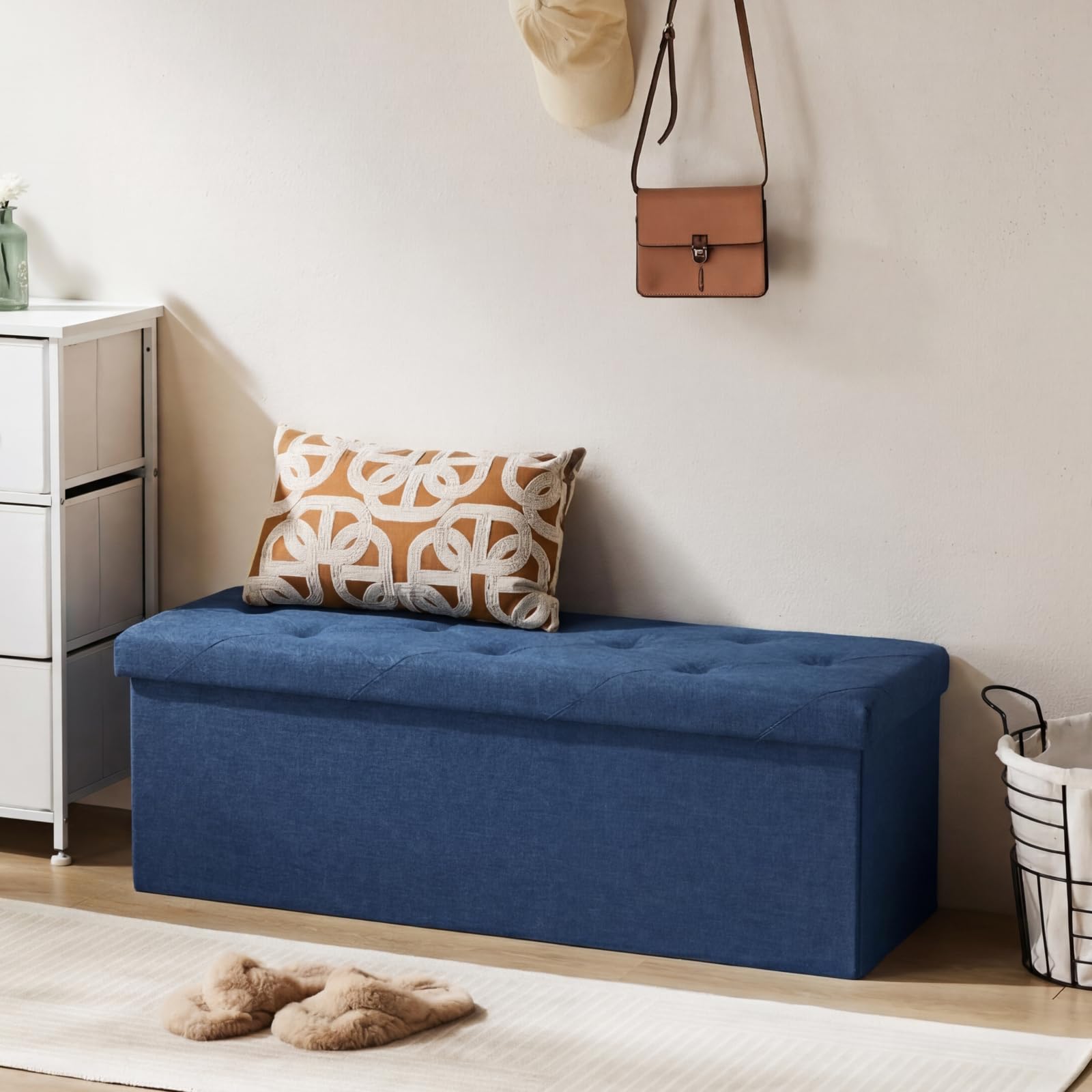 DUMOS blue-gray linen fabric upholstery for breathable comfort.
