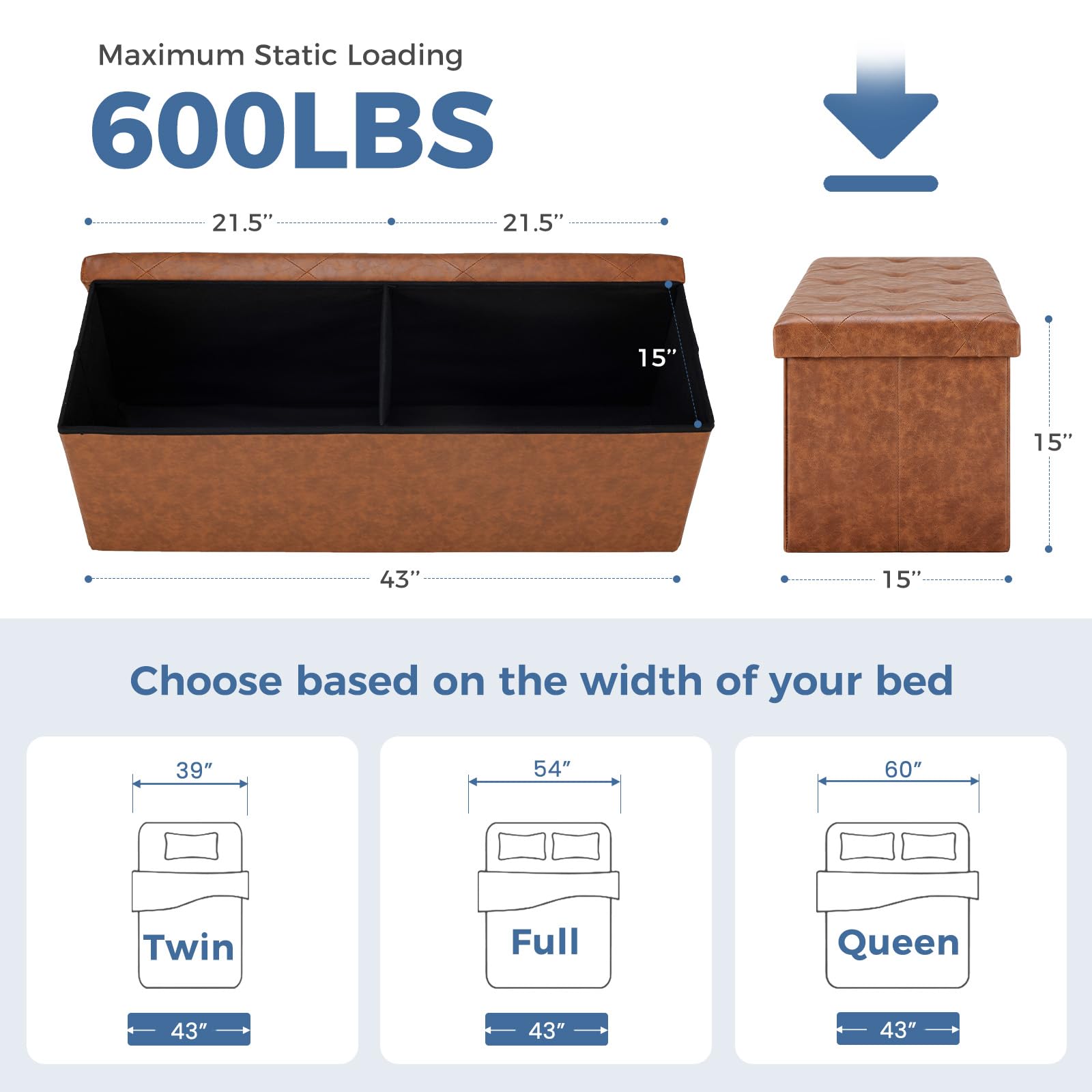 DUMOS folding ottoman closed bench for compact storage and seating.