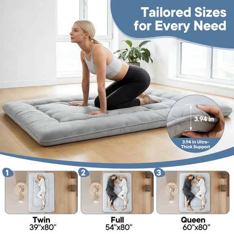 DUMOS futon mattress close-up with diamond stitching for secure fill