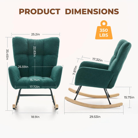 DUMOS glider rocker with high backrest provides ergonomic support during relaxation.