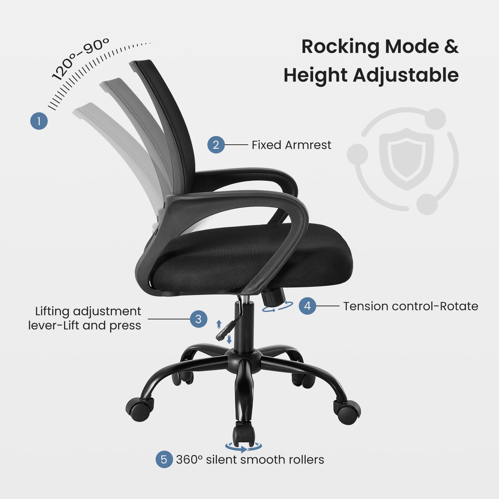 DUMOS height adjustable seat adapts to different desks and users.