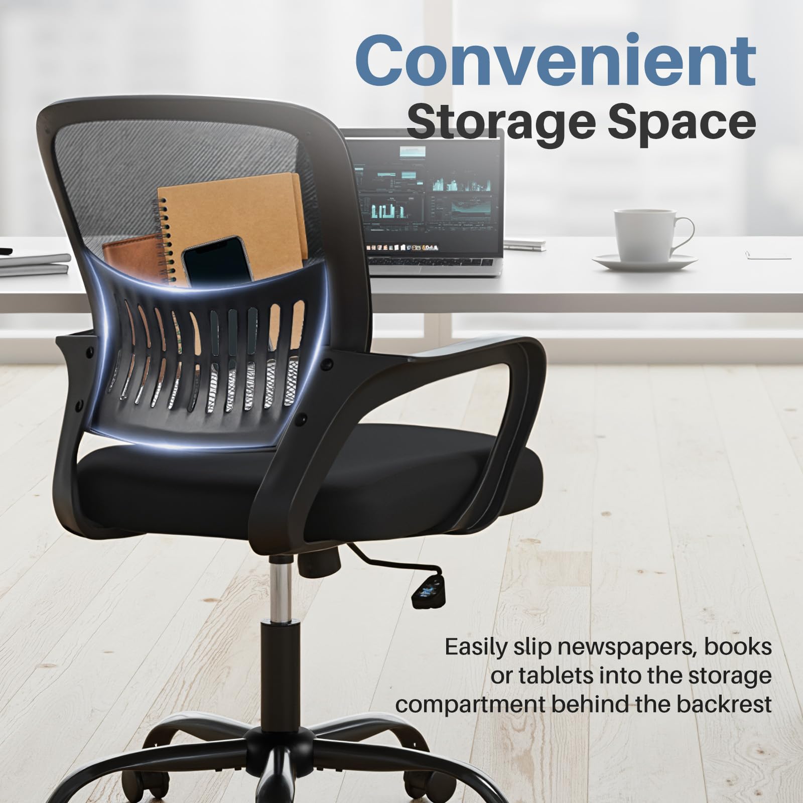 DUMOS chair 360° swivel for flexible movement.