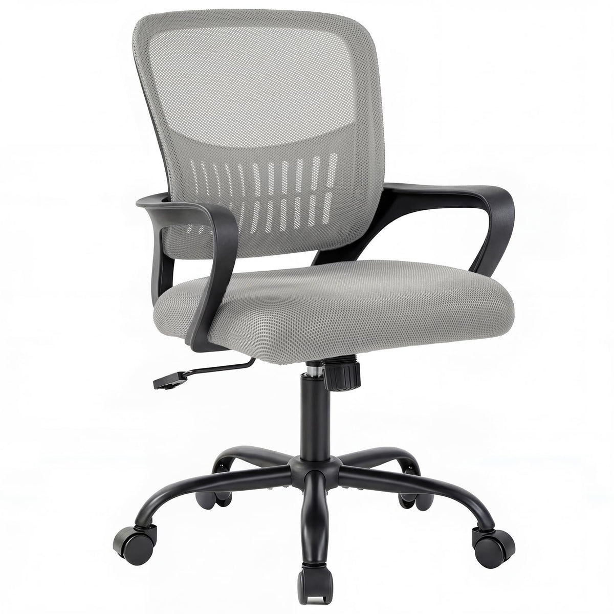 DUMOS home office chair demonstrates ergonomic mid-back mesh design for breathable comfort.