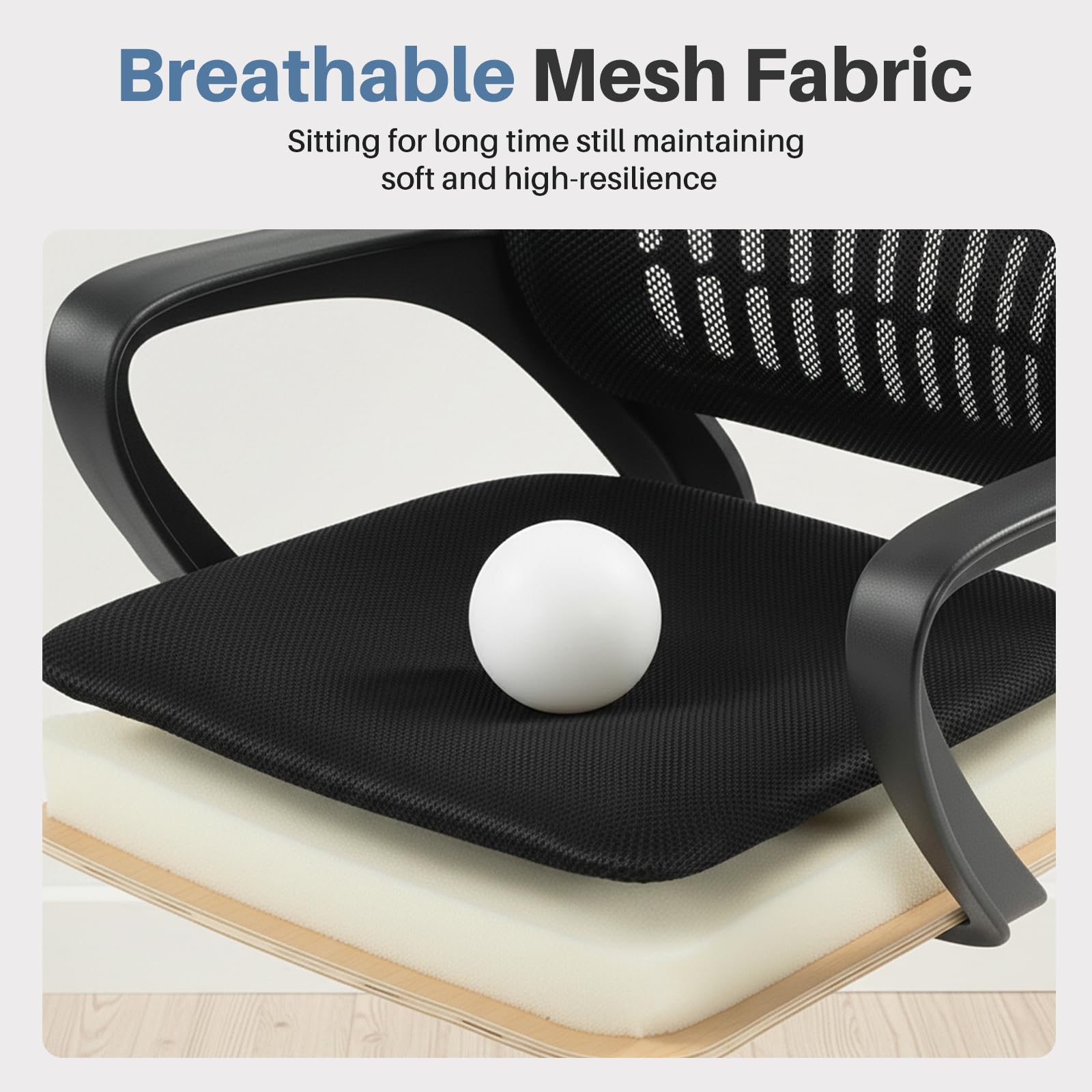 DUMOS chair seat cushion close-up showing high resilience foam comfort