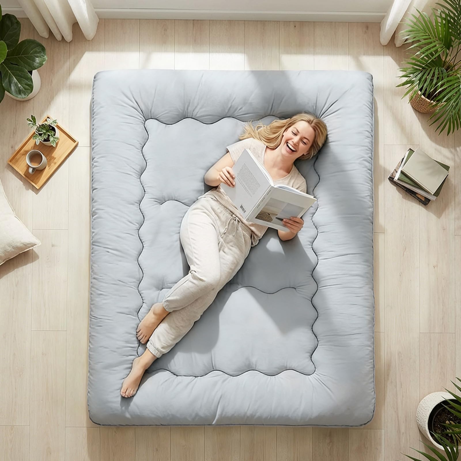 DUMOS Japanese Floor Mattress expands to full thickness after sun exposure for comfy sleep surface