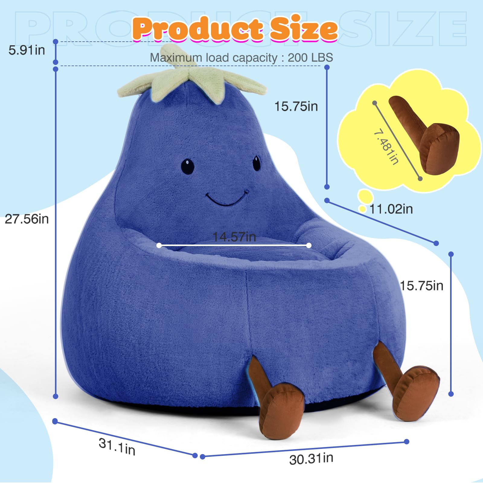 DUMOS Kids Bean Bag Chair in eggplant shape is easy to move.