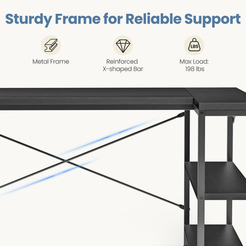 DUMOS L-shaped desk 39in features sturdy x-brace for stable daily use.
