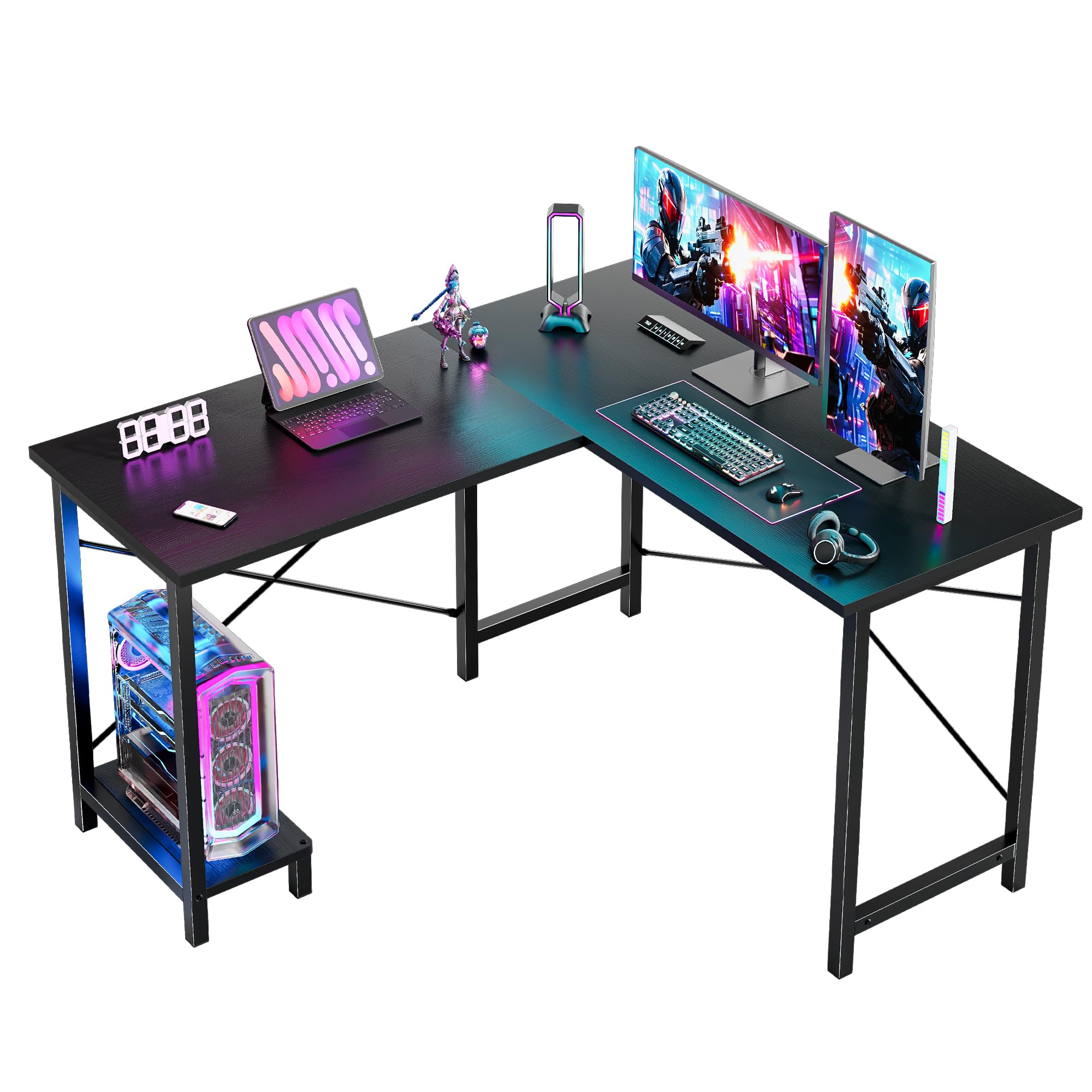 DUMOS L-Shaped Desk with 50-inch corner design for multi-monitor setups