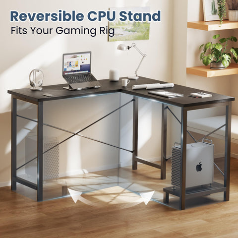 DUMOS L-Shaped Desk in black finish for modern gaming rooms