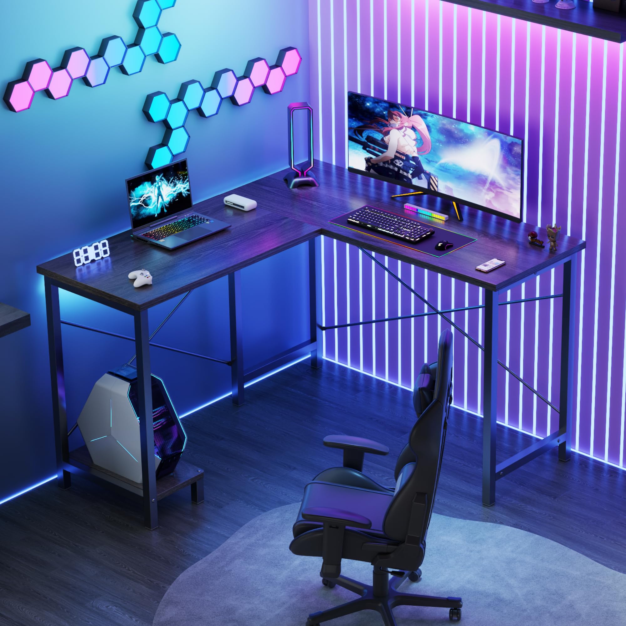 DUMOS L-shaped desk corner design maximizes small rooms and space efficiency.