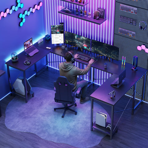 DUMOS L-Shaped Desk with left-side reversible CPU shelf for flexible layout