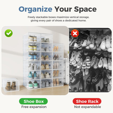 DUMOS large shoe box shows contents at a glance, fits US size 9 shoes.
