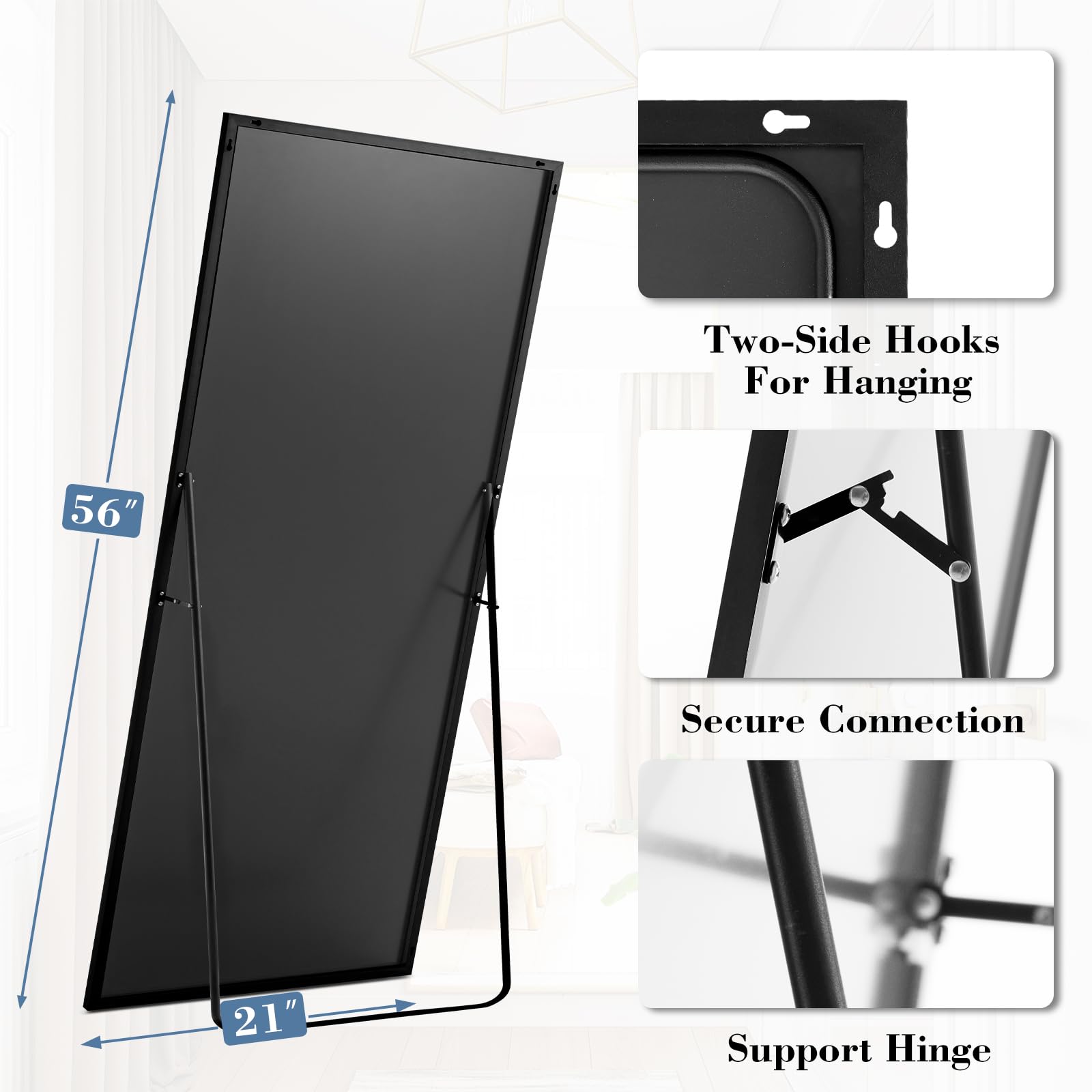 DUMOS versatile leaning or standing mirror in black